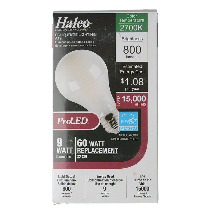 Halco A19FR8ANT/827/LED2 A19 120V 9W 2700K E26 Frosted ProLED (85040)