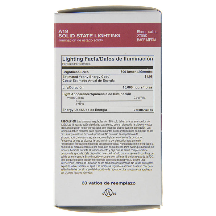 Halco A19FR8ANT/827/LED2 A19 120V 9W 2700K E26 Frosted ProLED (85040)