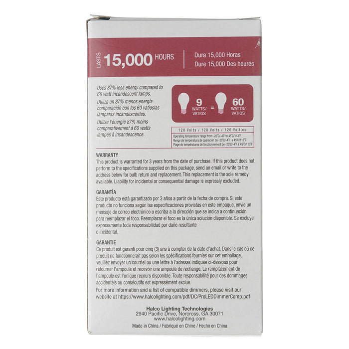 Halco A19FR8ANT/827/LED2 A19 120V 9W 2700K E26 Frosted ProLED (85040)