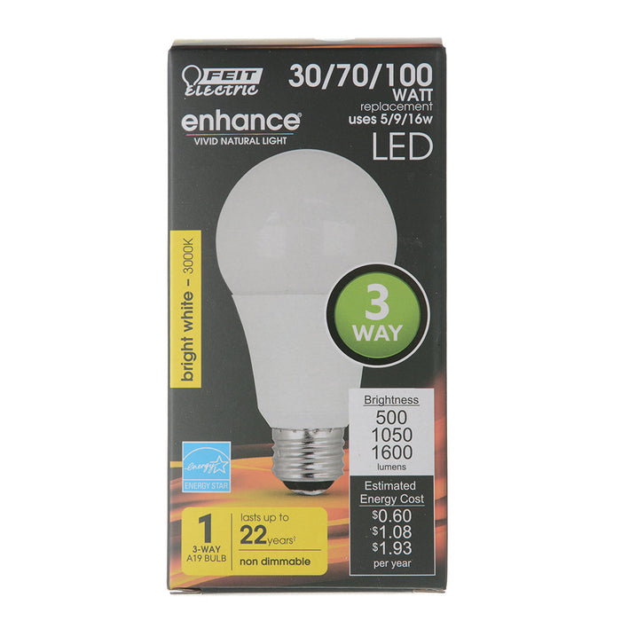 Feit Electric [16W 30/70/100W Equivalent] Bright White 3000K A19 E26 Base 3-Way LED Light Bulb (A30/100/930CA)