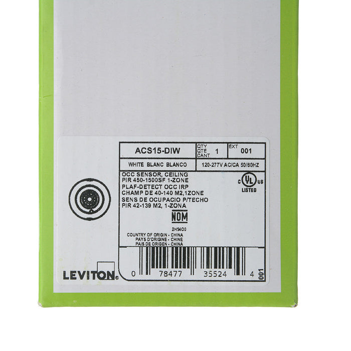 Leviton Smart Ceiling Mount Sensor [CMS] 1-Zone 1500 Square Foot Coverage PIR Switching White (ACS15-DIW)