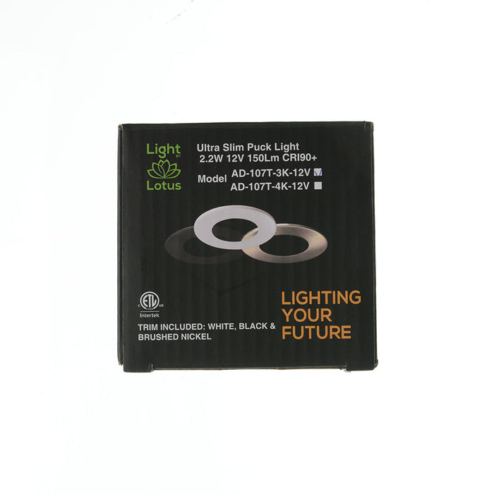 Lotus LED Lights Puck Light 3 Inch LED 2.2W 24V Dimmable 3000K 150Lm White Black And Brushed Nickel Trims 90 CRI (AD-107T-3K-24V)