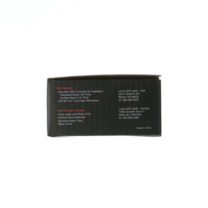 Lotus LED Lights Puck Light 3 Inch LED 2.2W 24V Dimmable 3000K 150Lm White Black And Brushed Nickel Trims 90 CRI (AD-107T-3K-24V)