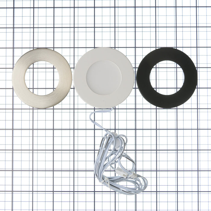 Lotus LED Lights Puck Light 3 Inch LED 2.2W 24V Dimmable 3000K 150Lm White Black And Brushed Nickel Trims 90 CRI (AD-107T-3K-24V)