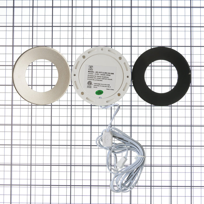 Lotus LED Lights Puck Light 3 Inch LED 2.2W 24V Dimmable 3000K 150Lm White Black And Brushed Nickel Trims 90 CRI (AD-107T-3K-24V)