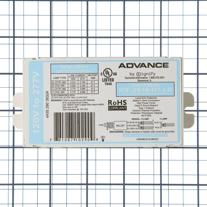 Advance ICF2S18H1LDK Electronic Ballast 2 18W Compact Fluorescent 4-Pin 120-277V Kit (913700500821)