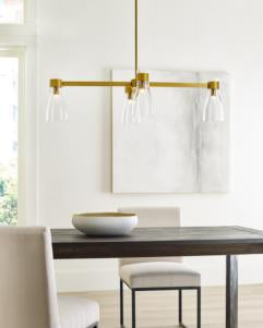 Generation Lighting Moritz 4-Light Linear Chandelier Burnished Brass Finish With Clear Glass Shades And Clear Glass Shades (AEC1014BBS)