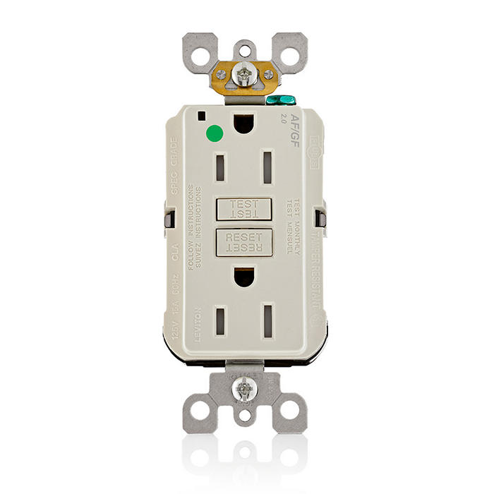 Leviton AGTR1-HGT 15A Hospital Grade AFCI/GFCI Receptacle Light Almond ...