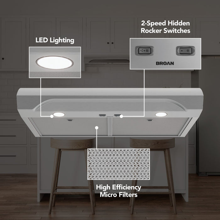 Broan-NuTone Alta 1 Max 350 CFM 30 Inch Under Cabinet Range Hood Stainless Steel (ALT1303SS)