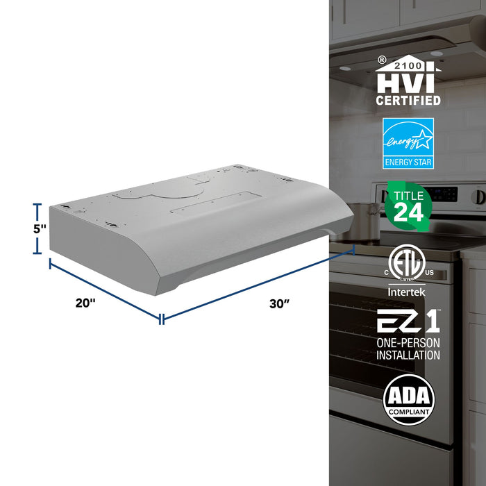 Broan-NuTone Alta 1 Max 350 CFM 30 Inch Under Cabinet Range Hood Stainless Steel (ALT1303SS)