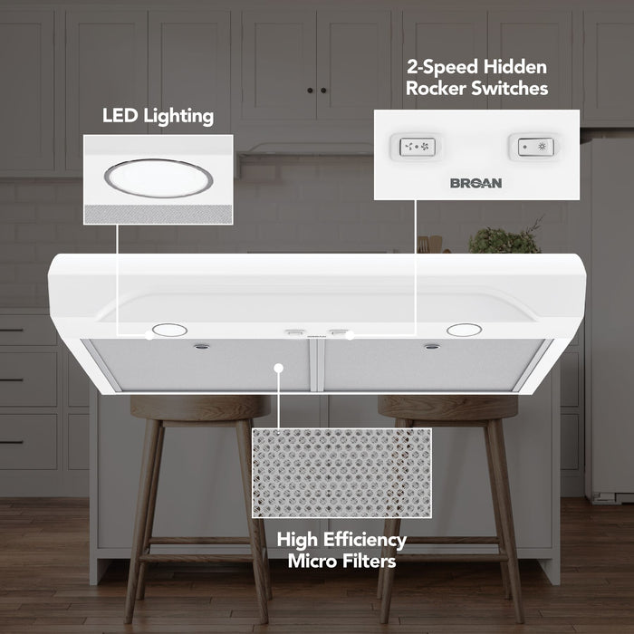 Broan-NuTone Alta 1 Max 350 CFM 30 Inch Under Cabinet Range Hood White (ALT1303WW)