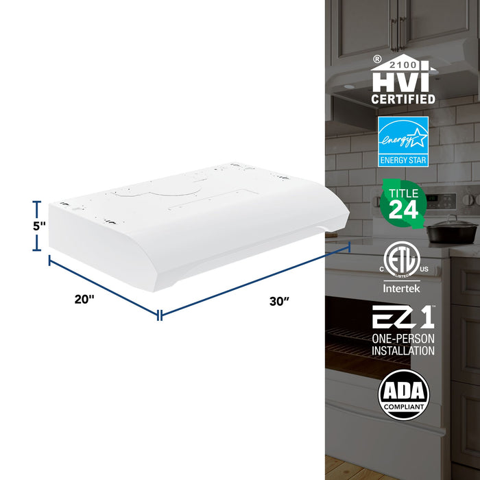 Broan-NuTone Alta 1 Max 350 CFM 30 Inch Under Cabinet Range Hood White (ALT1303WW)