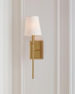 Generation Lighting Baxley Sconce Burnished Brass Finish With White Linen Fabric Shade (AW1051BBS)