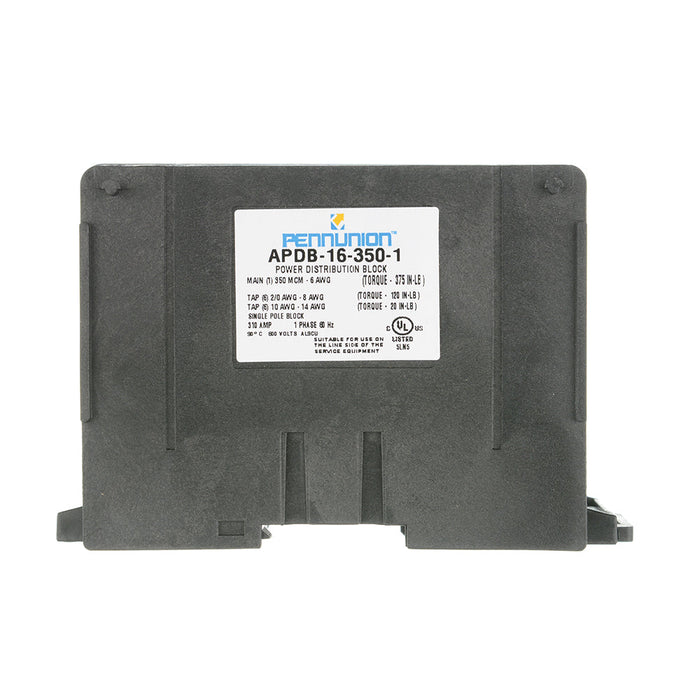 Penn Union Aluminum Power Distribution Block 350 Kcmil 6 AWG (Run) 2/0 AWG 14 AWG (Tap) (APDB163501)