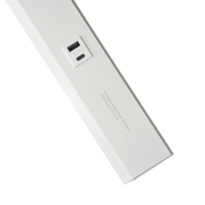 Atom Low Profile Power Strip With 3 Receptacles/2 USB Ports 120V 30 Inch White