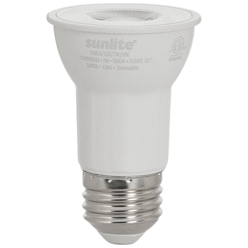 Sunlite PAR16/LED/7W/50K/6PK 7W LED PAR16 Bulb 5000K Super White 550Lm 120V 80 CRI Dimmable E26 Base 6-Pack (41568-SU)