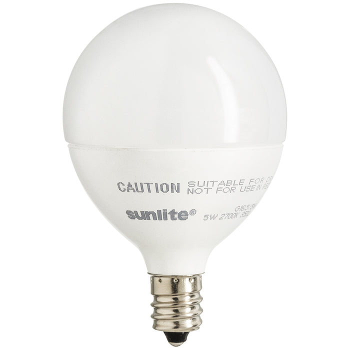 Sunlite G16.5/LED/7W/FR/30K/6PK 7W LED G16.5 Globe Light Bulb Candelabra E12 Base 3000K Frosted 120V Dimmable 6 Pack (41890-SU)