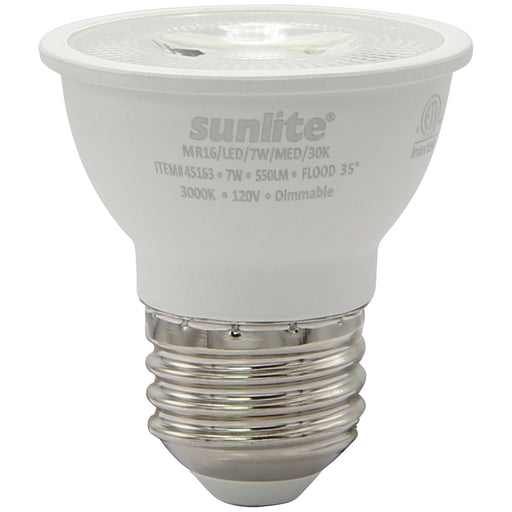 Sunlite MR16/LED/7W/Med/D/30K/6PK 7W LED Mini Reflector Bulb E26 Base 3000K 500Lm 6-Pack (45163-SU)