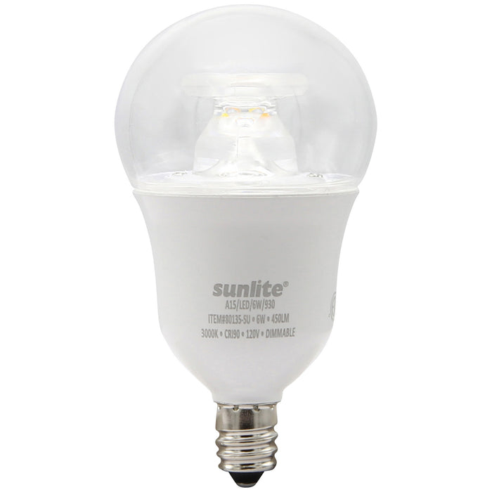 Sunlite A15/LED/6W/930 6W A15 LED Bulb E12 Base Clear Dimmable 90 CRI 3000K 450Lm (80135-SU)