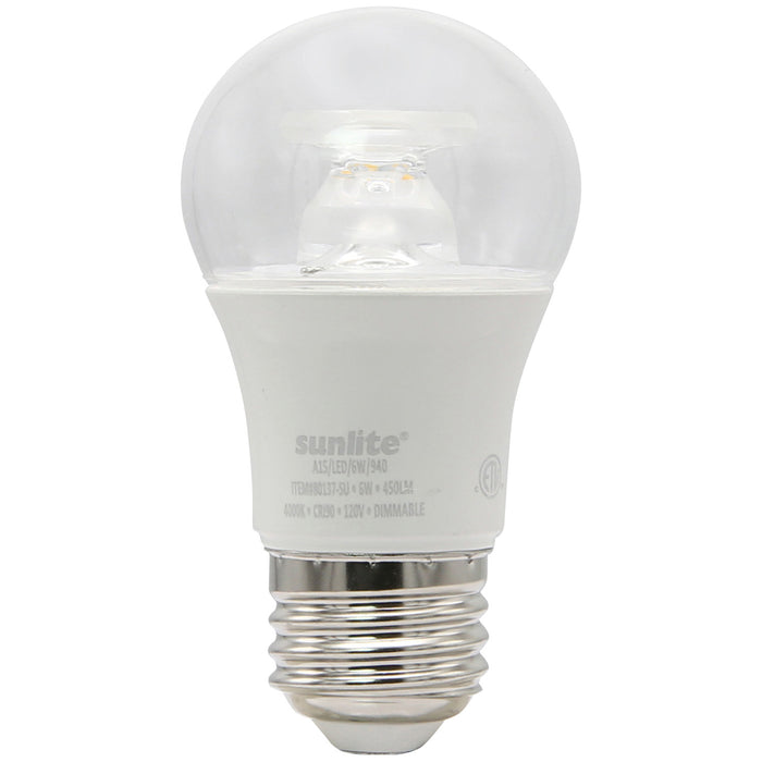 Sunlite A15/LED/6W/940 6W A15 LED Bulb E26 Base Clear Dimmable 90 CRI 4000K 450Lm (80137-SU)