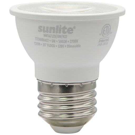 Sunlite MR16/LED/6W/927 6W LED Mini Reflector Bulb E26 Base 35 Degree 120V Dimmable 90 CRI 2700K 500Lm (80437-SU)