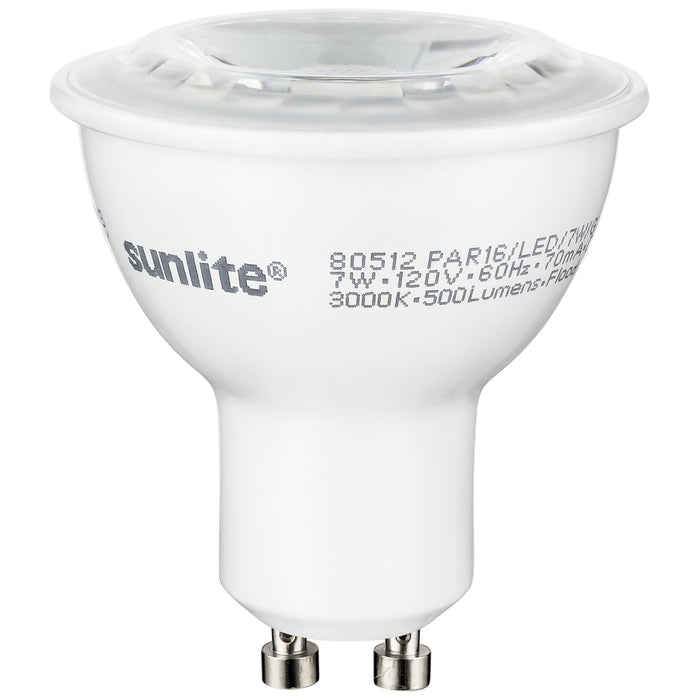 Sunlite PAR16/LED/7W/GU10/40K 7W LED PAR16 Bulb 4000K 550Lm 120V 80 CRI Dimmable 35 Degree Beam GU10 Base (80527-SU)