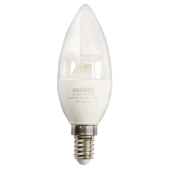 Sunlite CTC/LED/5W/E14/CL/27K 5W LED B10 Bulb 470Lm Warm White 2700K European E14 Base (81486-SU)