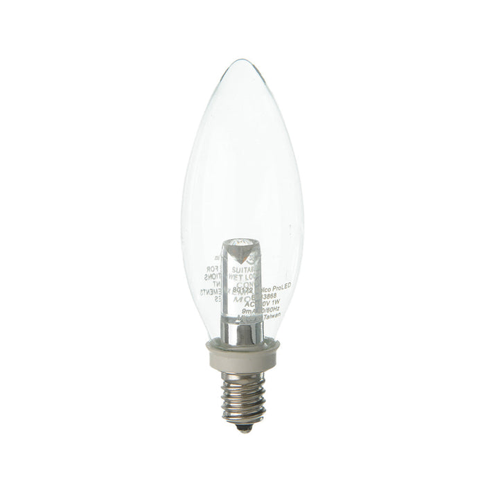 Halco B10CL1/827/LED 1W LED B10 2700K 120V 82 CRI Candelabra E12 Base Dimmable Clear Bulb (80172)