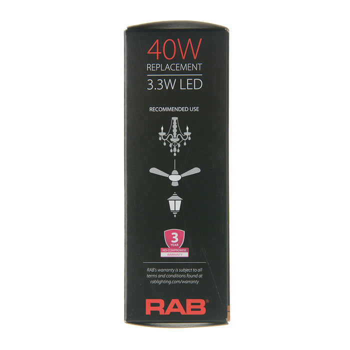 RAB Filament B11 3.3W 40W Equivalent 300Lm E26 90 CRI 2700K Dimmable Frosted (B11-3-E26-927-F-F)