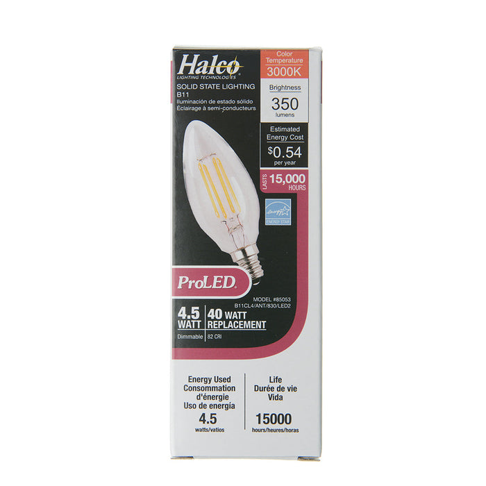 Halco B11CL4/ANT/830/LED2 B11 120V 4.5W 3000K E12 Clear ProLED (85053)