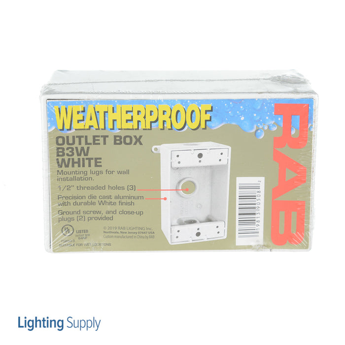 RAB Weatherproof Single Outlet 3 Hole Box 1/2 Inch White (B3W)