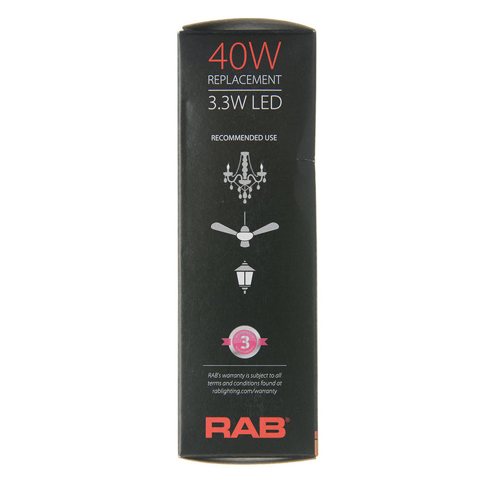 RAB Filament BA11 3.3W 40W Equivalent 300Lm E12 90 CRI 2700K Dimmable Frosted (BA11-3-E12-927-F-F)