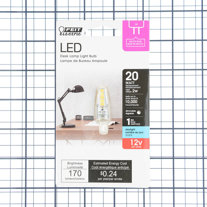 Feit Electric 2W [20W Equivalent] Daylight 5000K Dimmable G4 Base Capsule Specialty LED Bulb (BP20G4/850/LED)