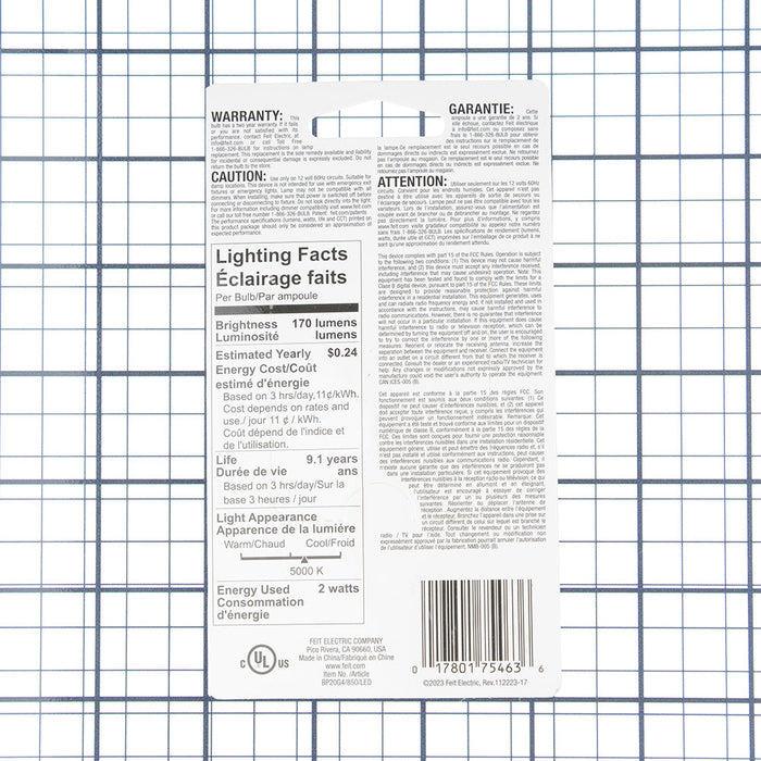 Feit Electric 2W [20W Equivalent] Daylight 5000K Dimmable G4 Base Capsule Specialty LED Bulb (BP20G4/850/LED)