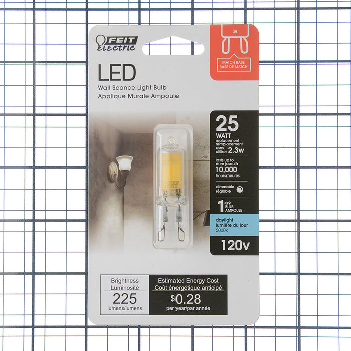 Feit Electric 2.3W [25W Equivalent] Daylight 5000K G9 Base T4 Dimmable Specialty Wall Sconce LED Light Bulb (BP25G9/850/LED)