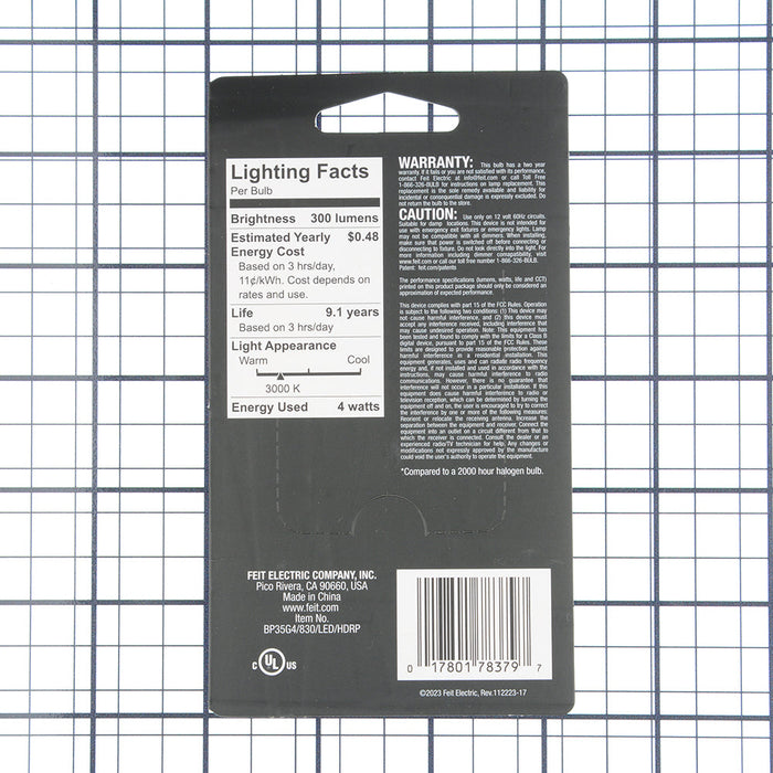 Feit Electric [35W Equivalent] Dimmable G4 Base Capsule Specialty LED Bulb (BP35G4/830/LED/HDRP)