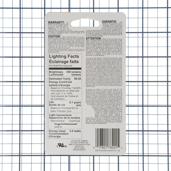 Feit Electric [35W Equivalent] Dimmable G8.6 Base T4 Specialty LED Bulb (BP35G8.6/830/LED)