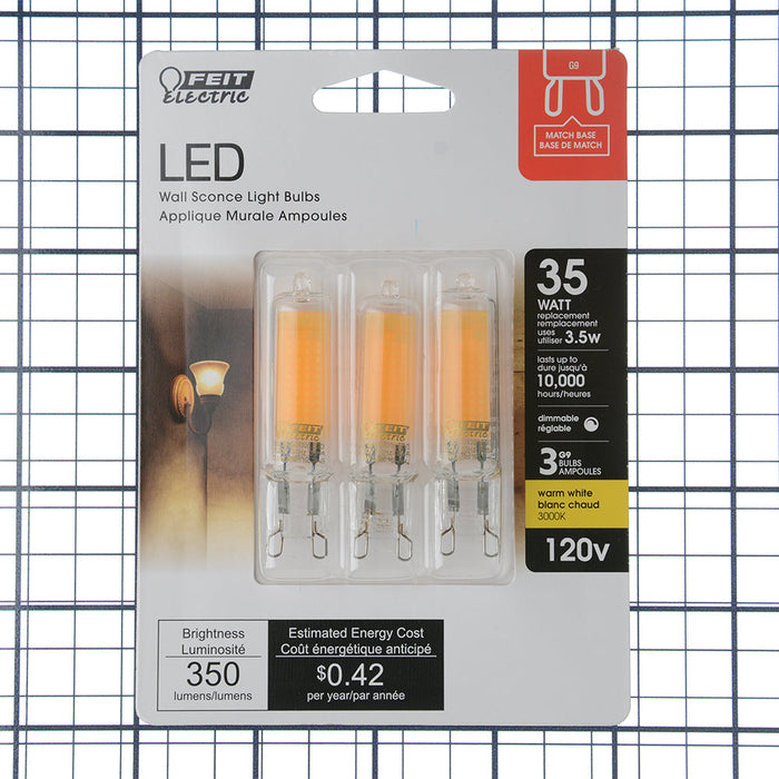Feit Electric 3.5W Warm White 3000K G9 Base T4 Dimmable Specialty LED Bulb 3-Pack (BP35G9/830/LED/3)