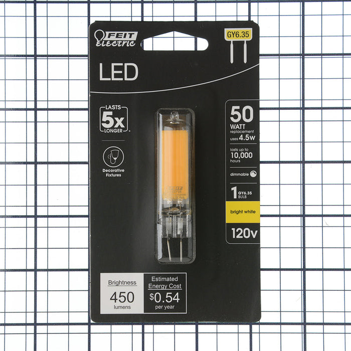 Feit Electric 4.5W [50W Equivalent] Bright White 3000K GY6.35 Base T4 Dimmable Specialty LED Light Bulb (BP50JCD/830LEDG2HDRP)