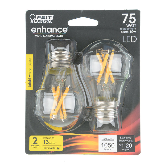 Feit Electric 10W [75W Equivalent] Bright White 3000K E26 Base A15 Dimmable Enhance Filament LED Bulb 2-Pack (BPA1575930CAFIL/2/RP)