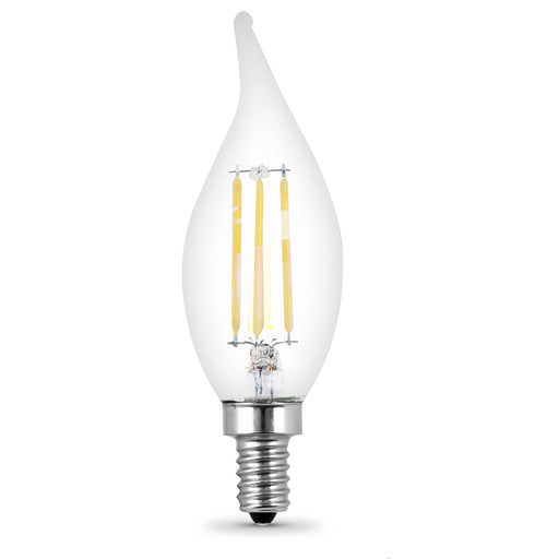 Feit Electric Flame Tip Dimmable Filament LED Bulb Clear Glass Candelabra E12 Base 3.3W 300Lm 2700K 4-Pack (BPCFC40927CAFIL/4/RP)