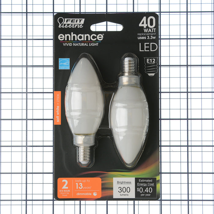 Feit Electric [40W Equivalent] Frost B10 Dimmable Soft White Decorative LED Filament Enhance 2-Pack (BPCTF40927CAFIL/2/RP)