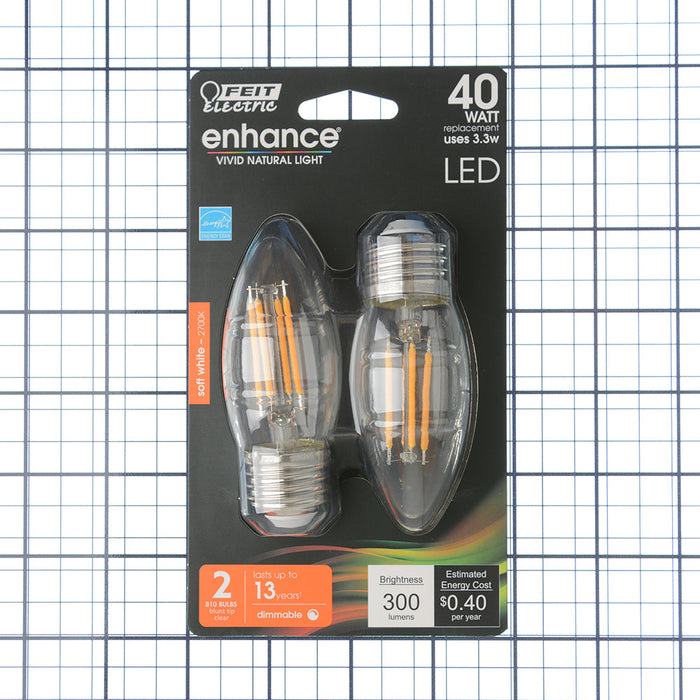 Feit Electric B10 Dimmable Soft White Decorative LED Filament Enhance 2-Pack (BPETC40927CAFIL/2/RP)