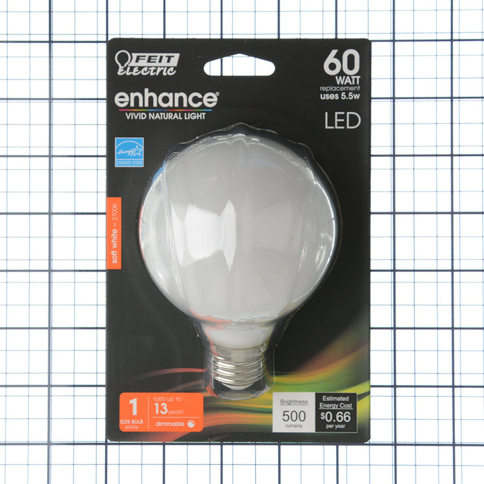 Feit Electric G25 Soft White Dimmable White Enhance Glass Filament Globe LED (BPG2560W927CA/FIL/RP)