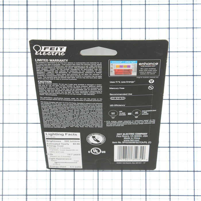 Feit Electric G25 Soft White Dimmable White Enhance Glass Filament Globe LED (BPG2560W927CA/FIL/RP)