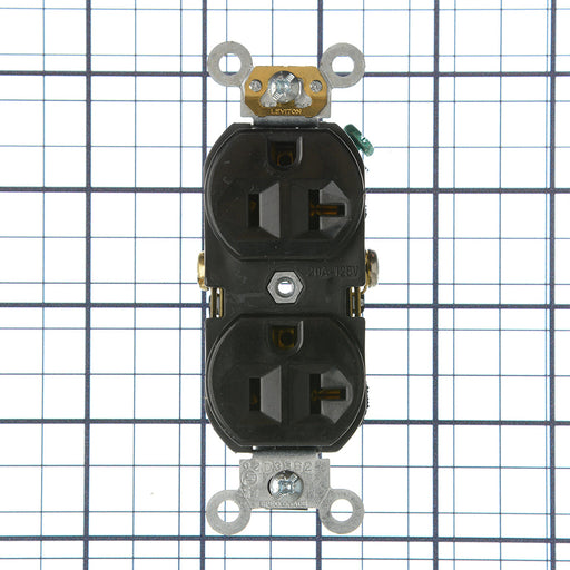 Leviton Duplex Receptacle Outlet Commercial Spec Grade Indented Face 20 Amp 125V Back Or Side Wire NEMA 5-20R 2-P (BR20-E)