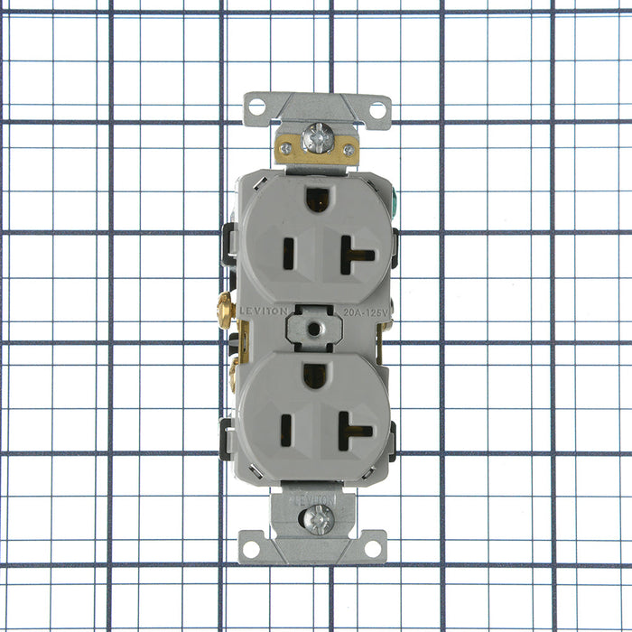 Leviton Duplex Receptacle Outlet Commercial Spec Grade Indented Face 20 Amp 125V Back Or Side Wire NEMA 5-20R 2-P (BR20-GY)