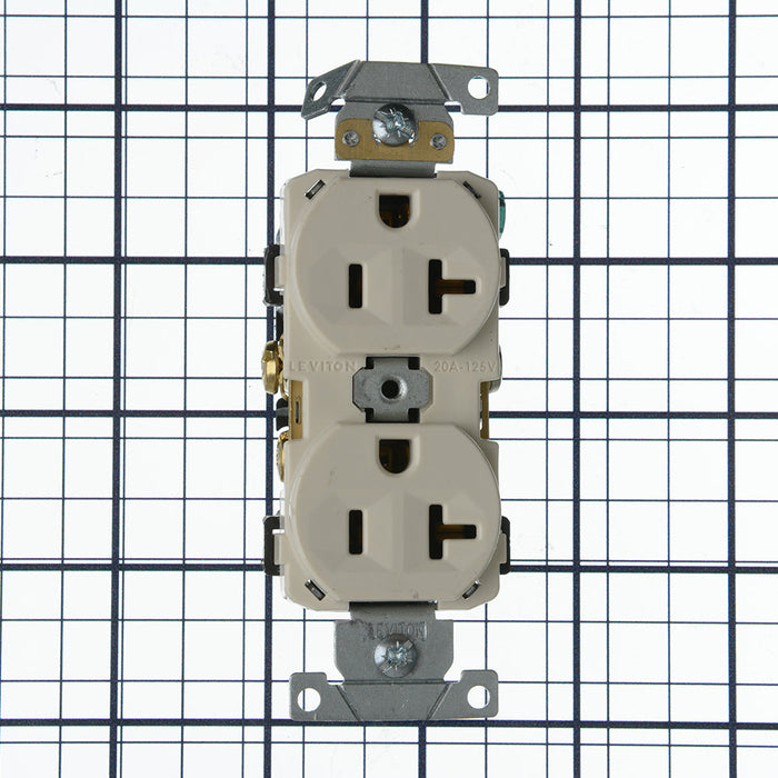 Leviton Duplex Receptacle Outlet Commercial Spec Grade Indented Face 20 Amp 125V Back Or Side Wire NEMA 5-20R 2-P (BR20-T)