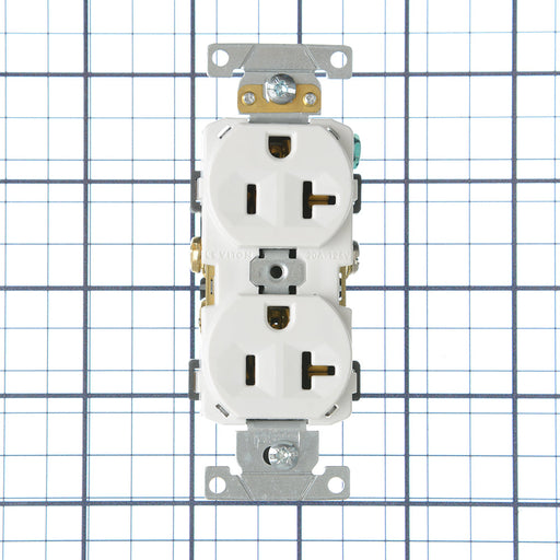 Leviton Duplex Receptacle Outlet Commercial Spec Grade Indented Face 20 Amp 125V Back Or Side Wire NEMA 5-20R 2-P (BR20-W)