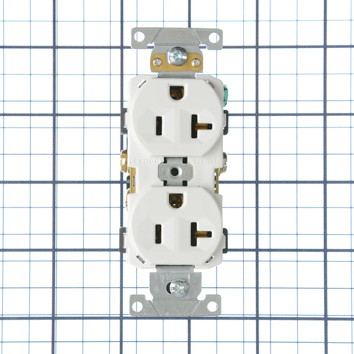 Leviton Duplex Receptacle Outlet Commercial Spec Grade Indented Face 20 Amp 125V Back Or Side Wire NEMA 5-20R 2-P (BR20-W)